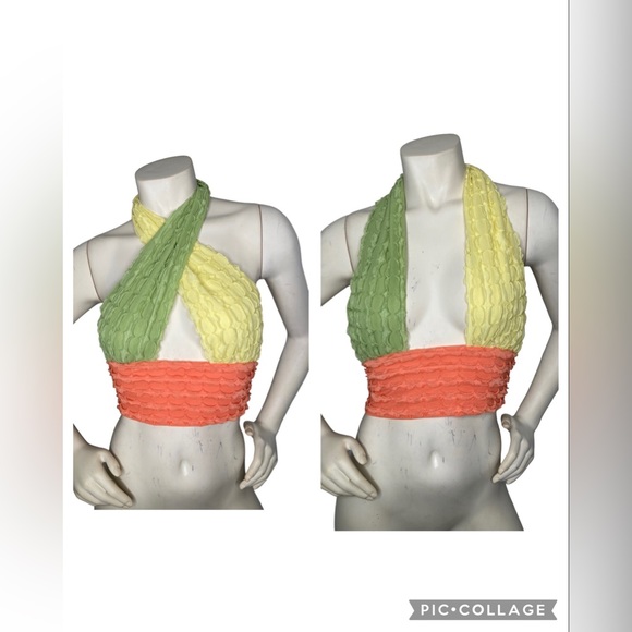 UNBRANDED Colorblock Multicolor 2-Way Versatile Criss Cross Y2K Halter Crop Top - Picture 2 of 14